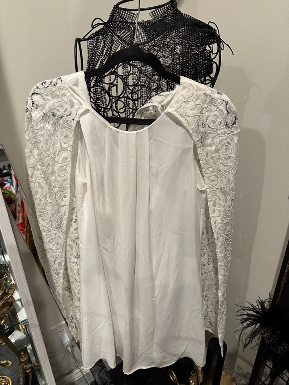 Chela and Violet White Lace Sleeve Cape Dress/Blouse
